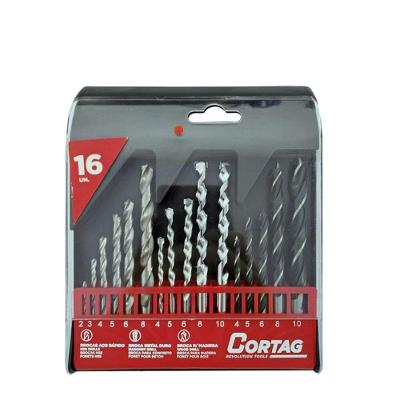 Conjunto de Brocas Combinadas Aço Rápido e Madeira 16 Peças Cortag