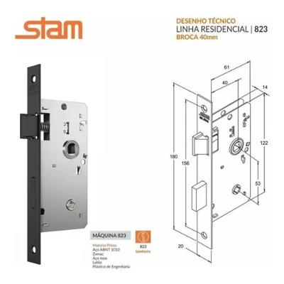 Fechadura para Banheiro 823-21 Alavanca Uso em Porta Interna e Externa Preto Fosco Stam Metalúrgica