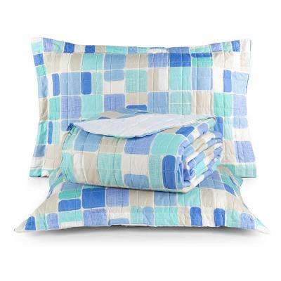Kit Cobre Leito Karina King Micropercal 300 Fios 3 Peças Estampado Azul Casa Scarpa