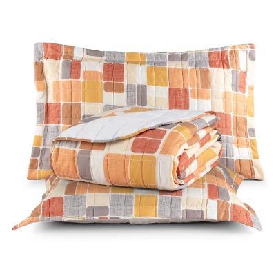 Kit Cobre Leito Karina Quadri 1 Casal Micropercal 300 Fios 3 Peças Estampado Branco Casa Scarpa