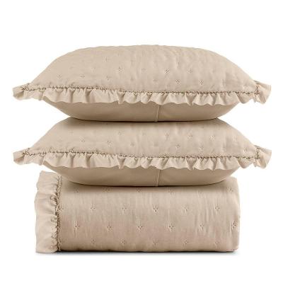 Kit Cobre Leito Elegance Casal Microfibra 200 Fios Babado 3 Peças Bege Casa Scarpa