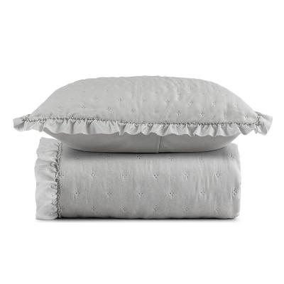 Kit Cobre Leito Elegance Solteiro Microfibra 100% Poliéster com Babado Cinza Casa Scarpa