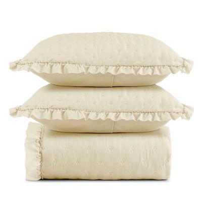 Kit Cobre Leito com Babado Elegance Queen 3 Peças Microfibra 100% Poliéster Creme Casa Scarpa