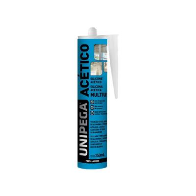 Silicone Acético Preto para Vedação Alta Flexibilidade Resistência Intempéries Aderência 240g