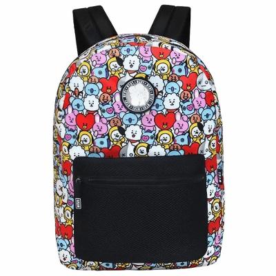 Mochila Escolar de Costas Clio Bts Bt21 Poliester Preto e Vermelho Juvenil