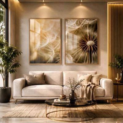 Quadro Decorativo Dente de Leão Duo 02 Retangular Madeira Maciça de Reflorestamento Amadeirado SHD
