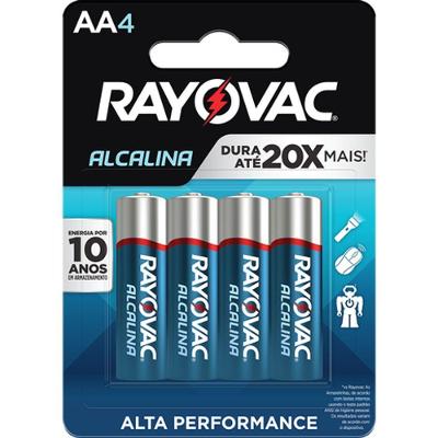 Pilha Alcalina AA Pequena Alto Consumo Desempenho Confiável 4 Peças Rayovac
