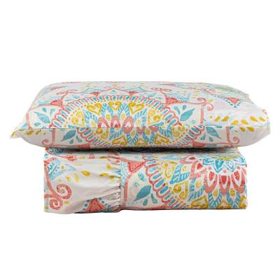 Kit Cobre Leito Laila Mandala 3 Solteiro Micropercal 400 Fios 100% Poliéster Babado Estampado Rosa