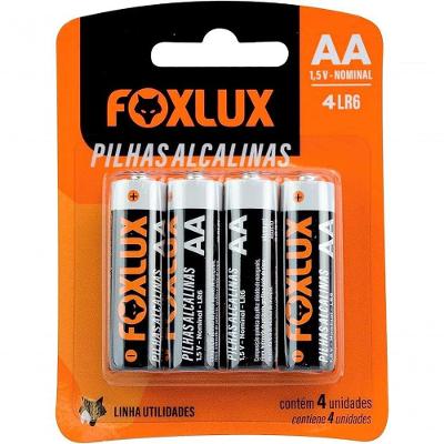Pilha Alcalina Pequena AA Blister com 4 Pecas Energia Confiavel Foxlux