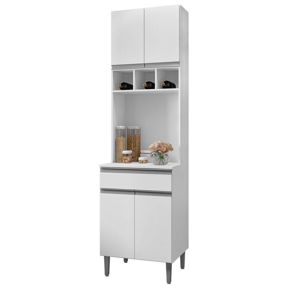 Paneleiro Duplo 61Cm Com Nicho Garrafeiro 4 Portas 1 Gaveta Andréia Branco - Ajl Móveis - 1