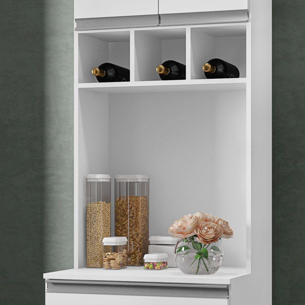 Paneleiro Duplo 61Cm Com Nicho Garrafeiro 4 Portas 1 Gaveta Andréia Branco - Ajl Móveis - 4