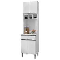 Paneleiro Duplo 61Cm Com Nicho Garrafeiro 4 Portas 1 Gaveta Andréia Branco - Ajl Móveis - 1