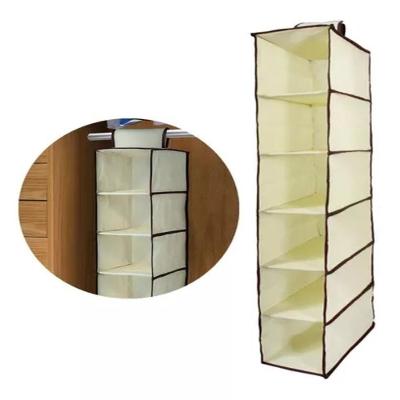Organizador Guarda Roupa Vertical 6 Nichos 6 Prateleiras 30CM TNT Cartonado Bege