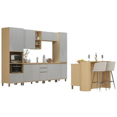 Armário de Cozinha com Ilha Pierre 13 Portas 4 Gavetas MDF 310CM Cinza Mpozenato