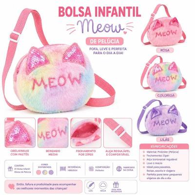 Bolsa Infantil Transversal Meow HB62534 Pelúcia 100% Poliéster Rosa Claro Único