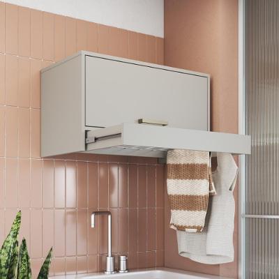 Armário de Lavanderia Aéreo com Varal de Roupas CRART-ARM007 1 Porta 1 Prateleira MDP 69CM Bege