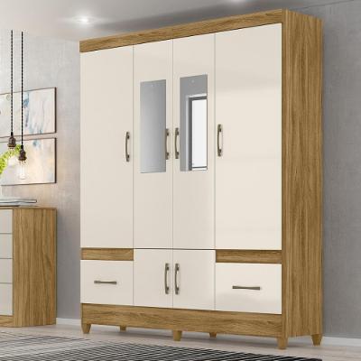 Guarda Roupa Casal Coreia 8 Portas de Bater 1 Gaveta MDP com Espelho Castanho Wood Cinza Mais