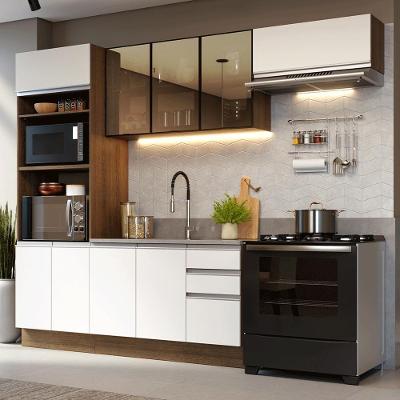 Armário de Cozinha Completa Glamy 9 Portas 3 Gavetas MDP 270CM Rustic e Branco