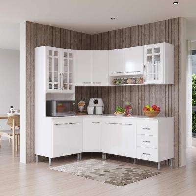 Armário de Cozinha Modulada Completa de Canto Viena 12 Portas 3 Gavetas MDF-MDP 340CM Branco