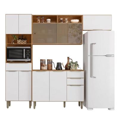Armário de Cozinha Completa 12 Portas 3 Gavetas MDF 250,5CM Amadeirado Aramóveis