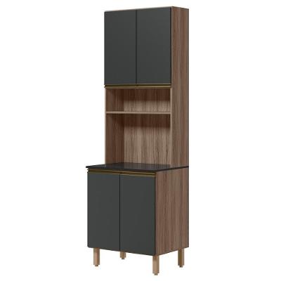 Paneleiro Kali Premium 4 Portas 3 Prateleiras MDF 70CM Carvalho Toq Chumbo Nicioli Móveis