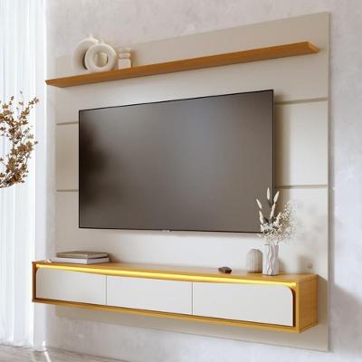 Painel para TV com Bancada Suspensa Tath 65 Pol 180CM MDP MDF LED Marrom Mpozenato