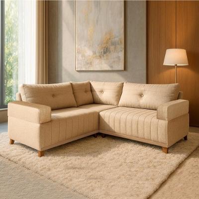 Sofá de Canto Leona Plus 4 Lugares Fixo 177CM Bege Linho
