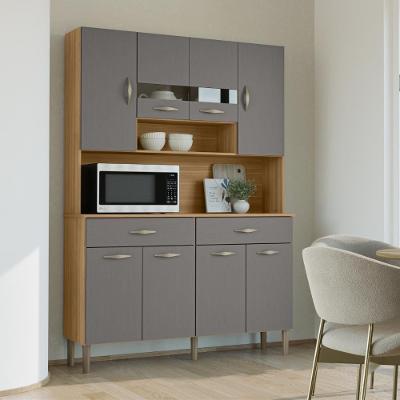 Armário Cozinha Compacta 8 Portas 2 Gavetas MDF-MDP 122CM Freijo e Gris Kit's Paraná