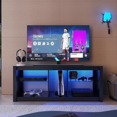 Rack para TV Até 55 Polegadas Gamer com LED RGB 2 Prateleiras de Vidro Preto Multimóveis 136CM