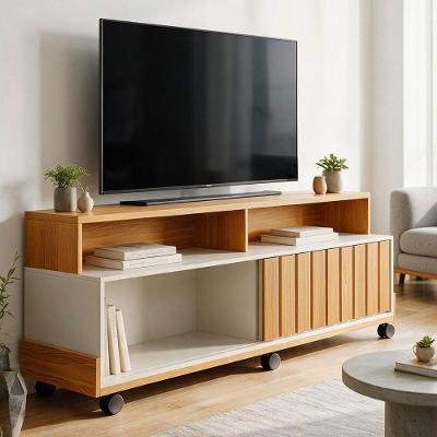 Rack para TV 60 Pol 160CM MDP e MDF com Rodízios Cinamomo e Off White Lyam Decor