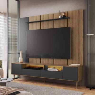 Rack com Painel para TV Até 75 Polegadas CRART-RCP001 MDP com Iluminação LED Mel Grafite Multimóveis