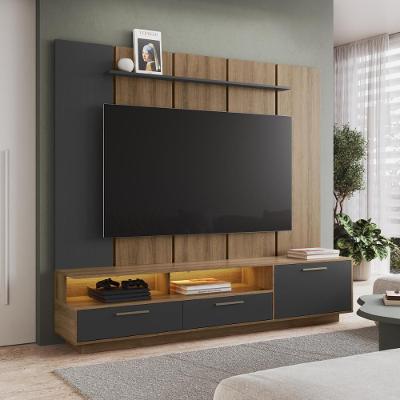 Rack com Painel para TV Até 75 Polegadas 200CM MDP com LED 1 Porta 2 Gavetas Mel Grafite Multimóveis
