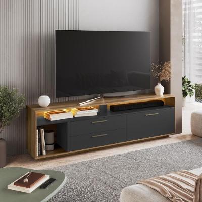 Rack para TV Até 75 Polegadas CRART-RCK002 MDP com LED 1 Porta 2 Gavetas Mel Grafite Multimóveis