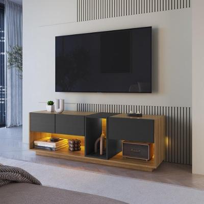 Rack para TV Até 55" com LED e 3 Gavetas 136CM MDP Mel-Grafite Multimóveis