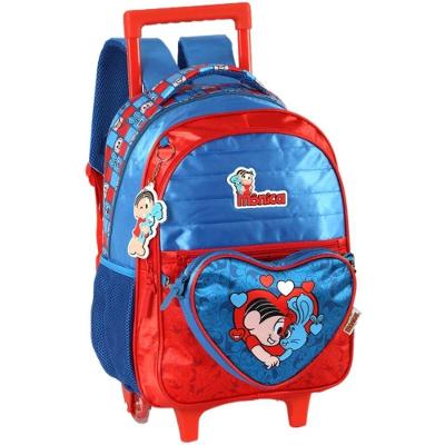 Mochila Infantil com Rodinhas Luxcel Turma Monica Sansão Kit Bolsa Transversal Azul Vermelho