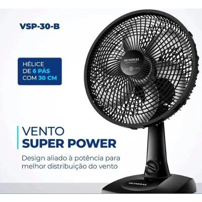 Ventilador de Mesa Mondial 60W 30cm 6 Pás 3 Velocidades Preto VSP-30-B 110V