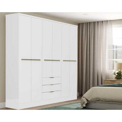 Guarda Roupa Casal Troy 1151 6 Portas 3 Gavetas MDP Branco Móveis Carraro