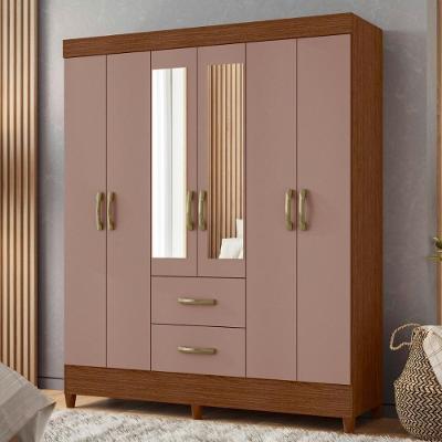 Guarda Roupa Casal Mobi 6 Portas 2 Gavetas MDP Nogueira-Cappuccino Mais de Casa