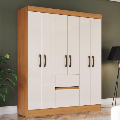 Guarda Roupa Solteiro Layla Pro 6 Portas 2 Gavetas MDP Cinamomo-off White Casa 812