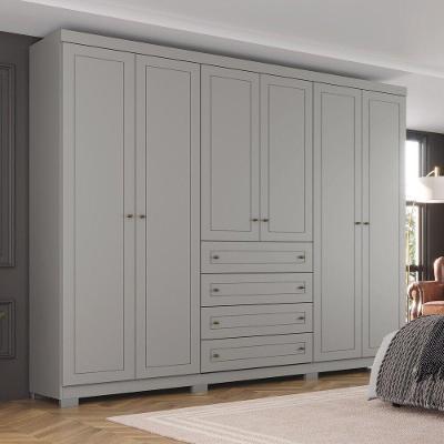 Guarda Roupa Casal Amy 6 Portas de Bater 4 Gavetas MDF-MDP com Pés Cinza Casa 812