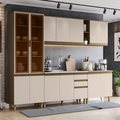 Cozinha Compacta 100% MDF 6 Peças para Pia Connect 13 Portas 2 Gavetas Amadeirado Móveis Henn