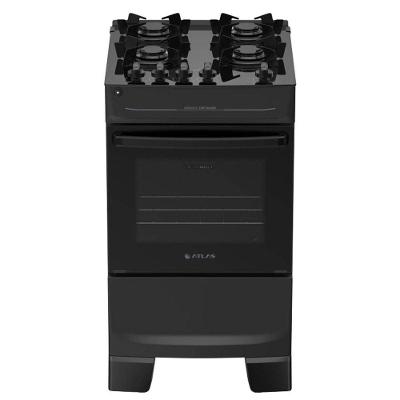 Fogão 4 Bocas Piso Gás GLP Atlas Monaco Top Glass Mesa Vidro Temperado Acendimento Automático Preto