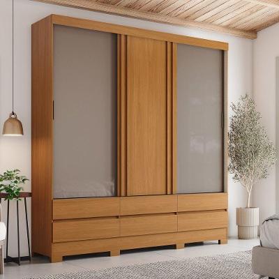 Guarda Roupa Casal B386 3 Portas Correr 6 Gavetas Externas MDP Cinamomo-Off White-Avelã Briz Móveis