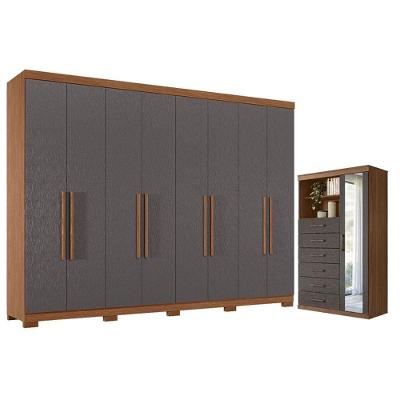 Guarda Roupa Casal Master New 8 Portas de Bater 4 Gavetas MDP com Cômoda 1 Porta 6 Gavetas Jatobá