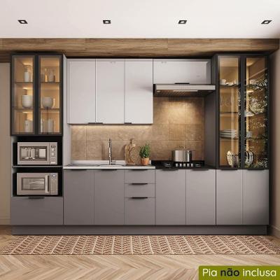 Cozinha Modulada Lumina 6 Portas 3 Gavetas MDF MDP 340CM Cinza Supremo e Urbano Telasul
