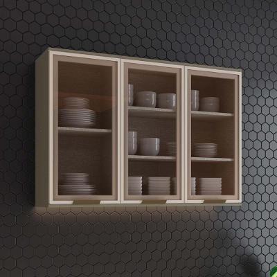 Armário Aéreo de Cozinha Lora 120CM 3 Portas MDF Vidro Duna Casa 812