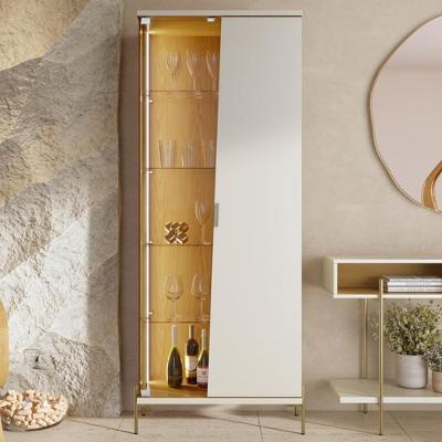 Cristaleira Mercuri C05 2 Portas de Vidro 4 Prateleiras MDF MDP Pés Metal Iluminação LED Off Freijó