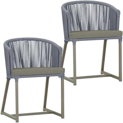 2 Cadeiras de Jantar Noronha Aluminio Corda Nautica Estofado Impermeavel Prata Trama Original