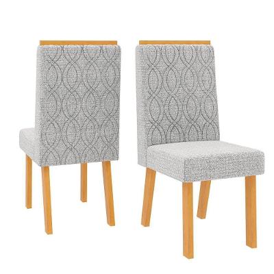 Cadeira para Mesa de Jantar Sara MDF e MDP Linho Neblina Cedro Marrom DJ Móveis