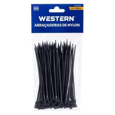 Abraçadeira Plástica Preta 2,5x150mm Fixação de Cabos Elétricos Uso Profissional Jogo 100 Peças